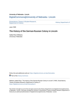 The History of the German-Russian Colony in Lincoln