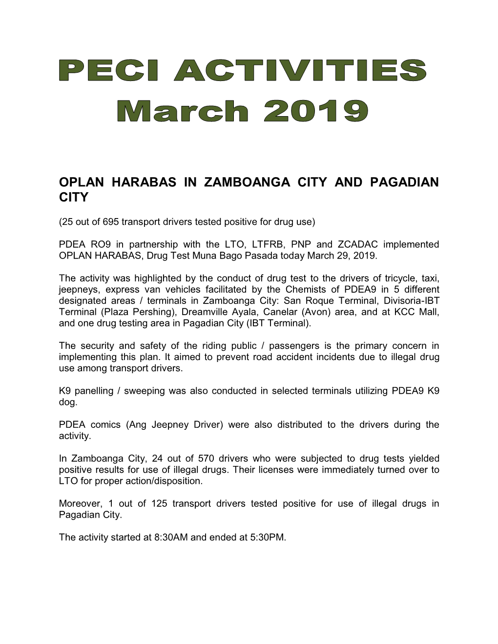 Oplan Harabas in Zamboanga City and Pagadian City