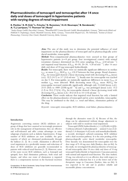 Pharmacokinetics of Temocapril and Temocaprilat After 14 Once Daily Oral Doses of Temocapril in Hypertensive Patients with Varying Degrees of Renal Impairment