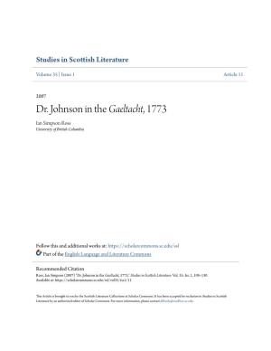 Dr. Johnson in the Gaeltacht, 1773 Ian Simpson Ross University of British Columbia