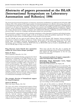 (International Symposium on Laboratory Automation and Robotics) 1996