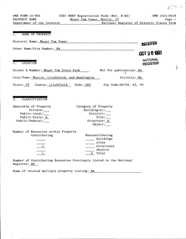 Mount Tom Tower, Morris, CT Page 1 Department of the Interior______National Register of Historic Places Form