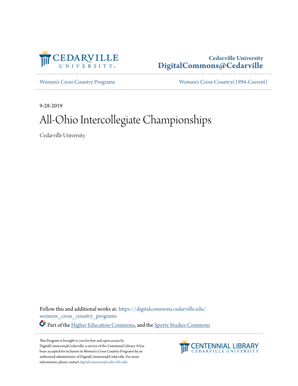 All-Ohio Intercollegiate Championships Cedarville University