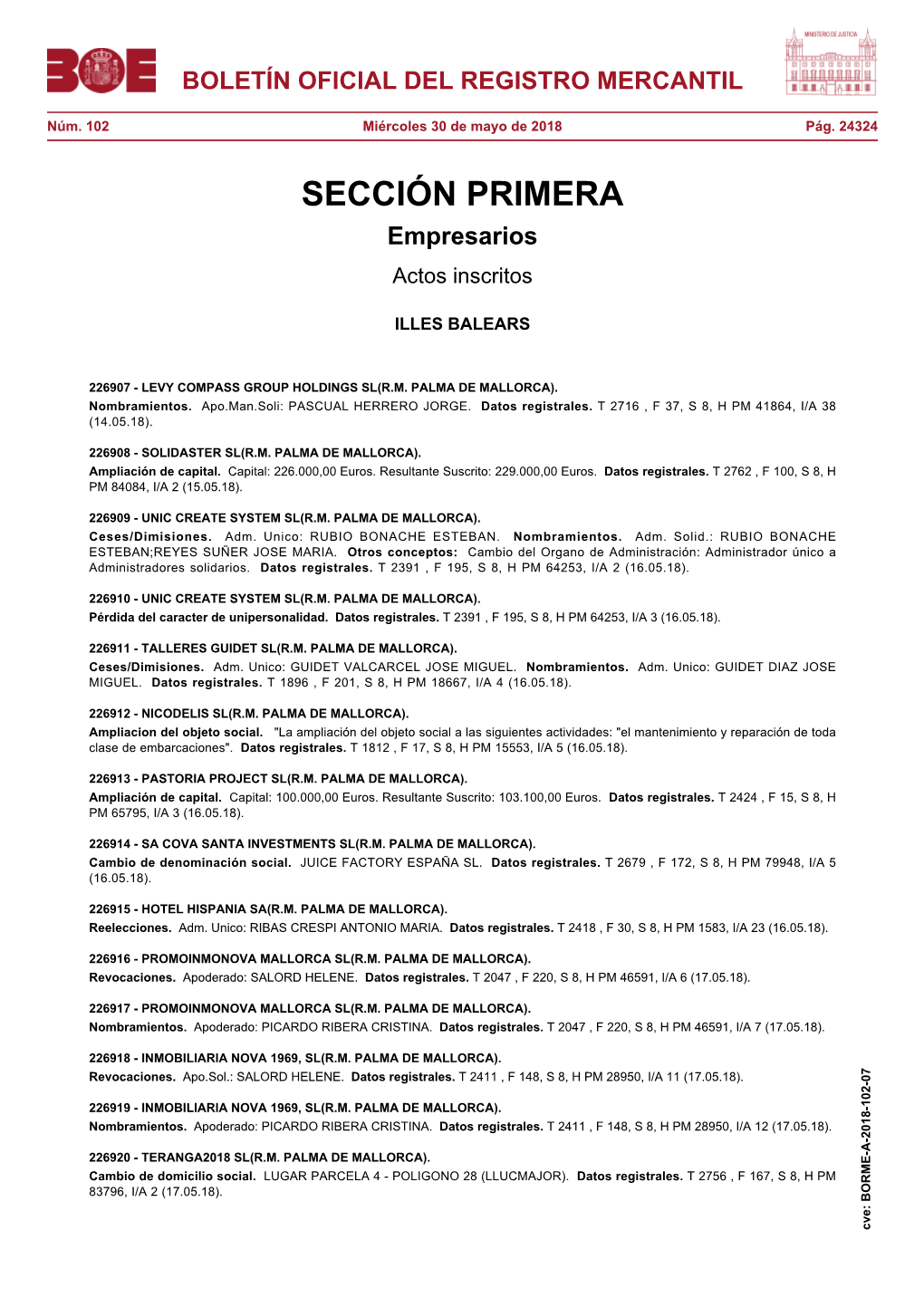 Borme-A-2018-102-07 Boletín Oficial Del Registro Mercantil