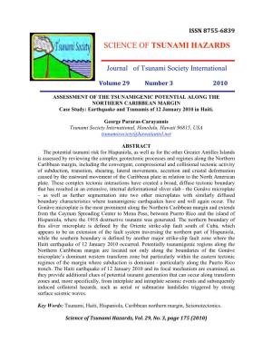 ASSESSMENT of the TSUNAMIGENIC POTENTIAL ALONG the NORTHERN CARIBBEAN MARGIN Case Study: Earthquake and Tsunamis of 12 January 2010 in Haiti