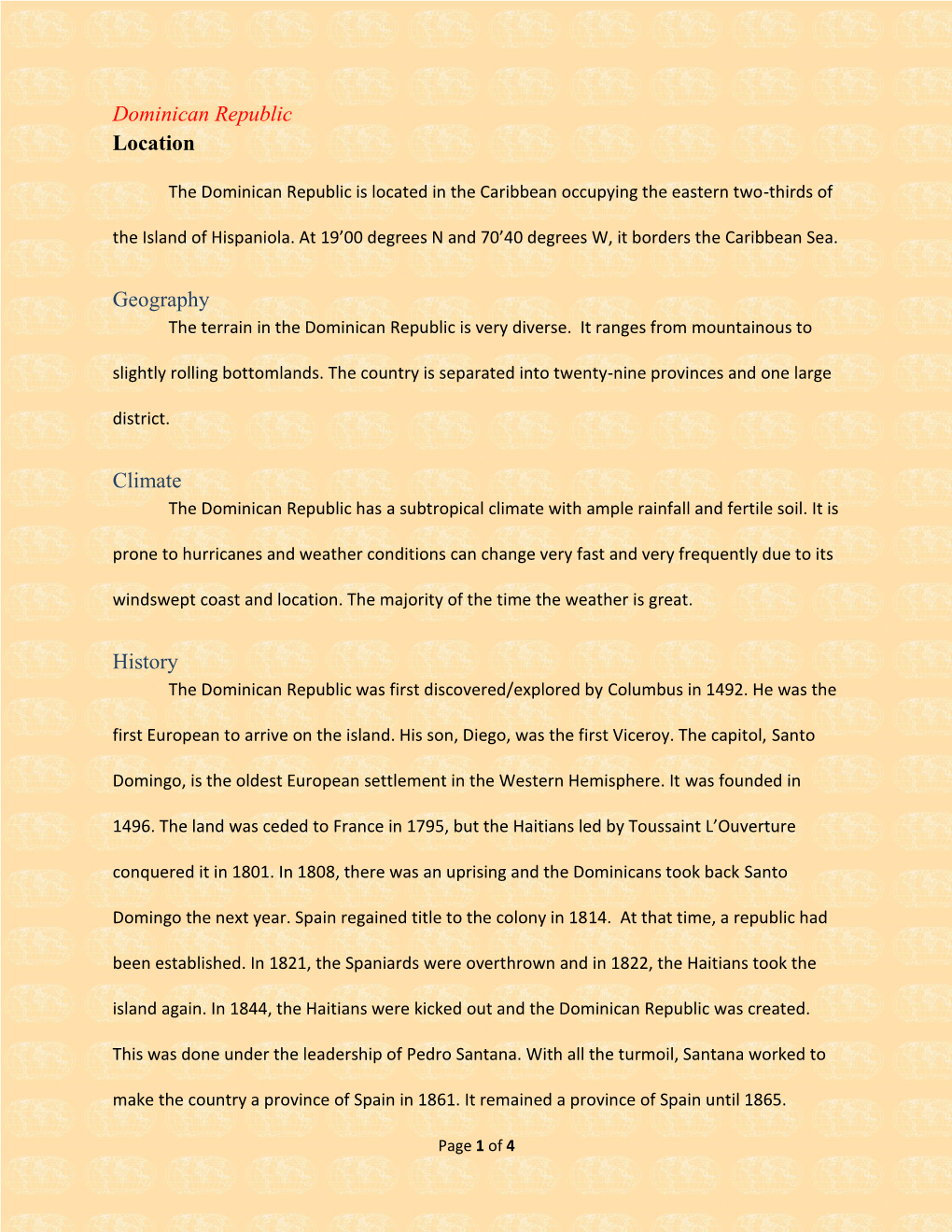 Dominican Republic Location Geography Climate History