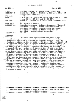 DOCUMENT RESUME ED 262 129 UD 024 466 Hawaiian Studies