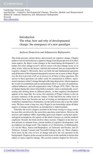 Introduction the What, How and Why of Developmental Change: the Emergence of a New Paradigm