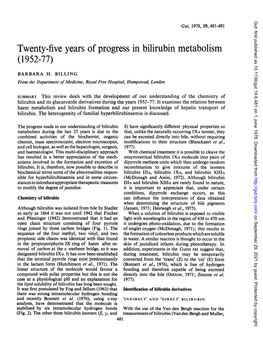 Twenty-Five Years Ofprogress in Bilirubin Metabolism