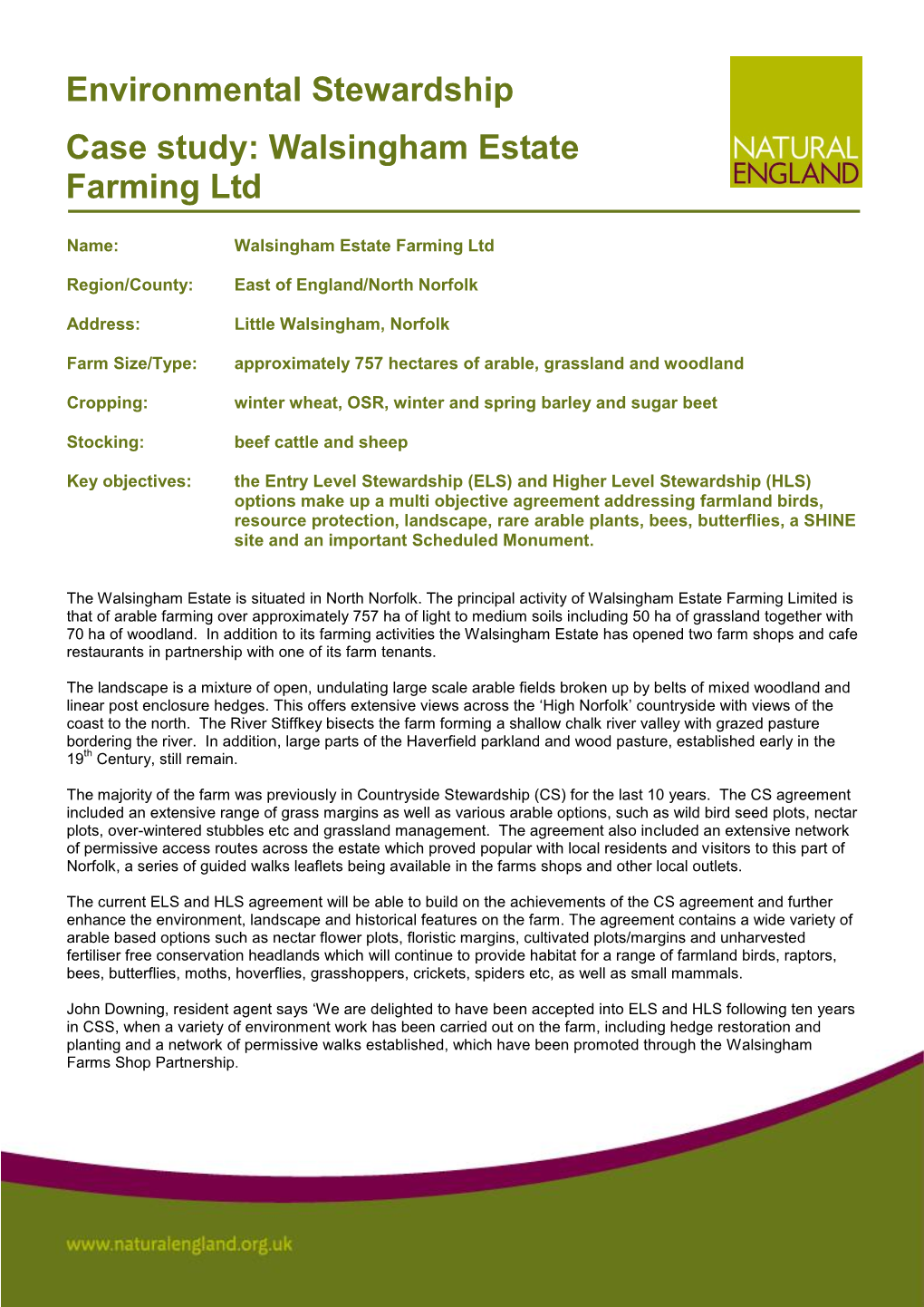 Environmental Stewardship Case Study: Walsingham Estate Farming