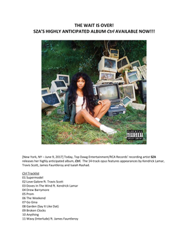 SZA's HIGHLY ANTICIPATED ALBUM Ctrl AVAILABLE NOW!!!