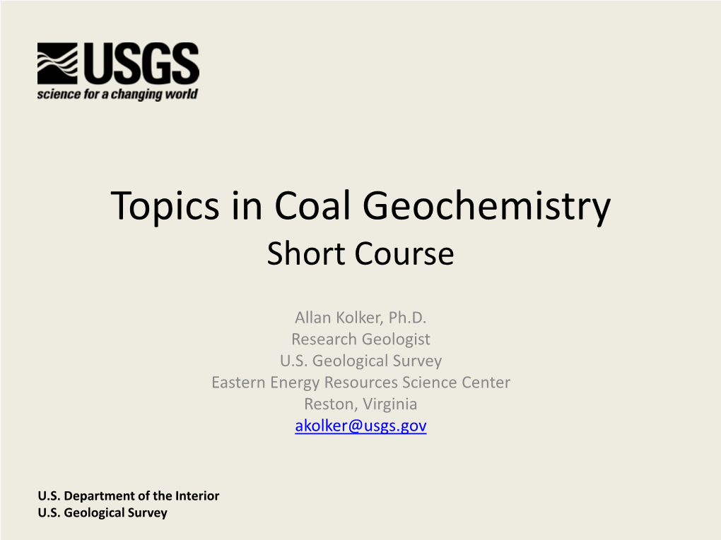 Topics in Coal Geochemistry Short Course