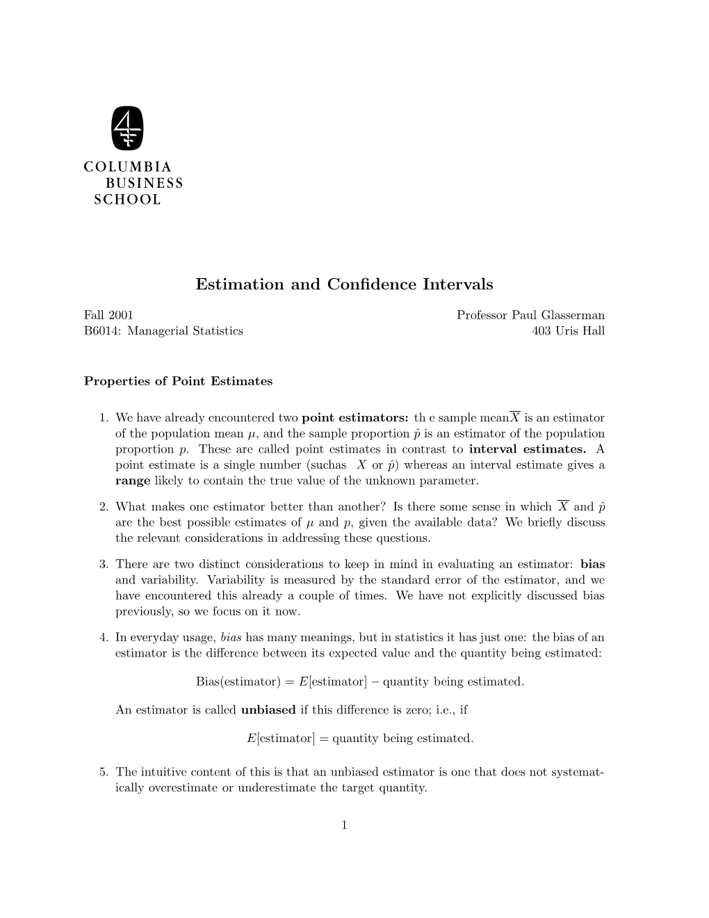 Estimation and Confidence Intervals