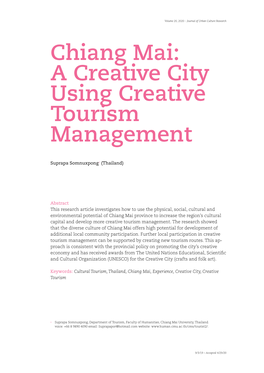 Chiang Mai: a Creative City Using Creative Tourism Management