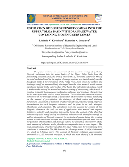 Estimation of Diffuse Runoff Coming Into the Upper Volga Basin with Drainage Water Containing Biogenic Substances