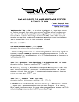 The National Aeronautic Associaiton Today Released the List Of