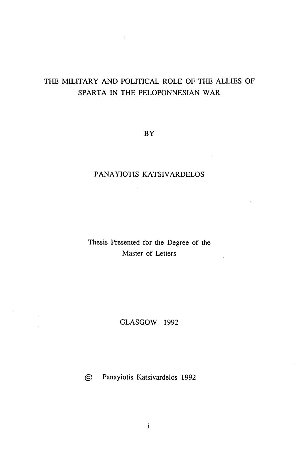 The Military and Political Role of the Allies of Sparta in the Peloponnesian War