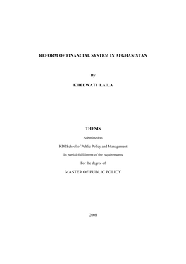 REFORM of FINANCIAL SYSTEM in AFGHANISTAN By