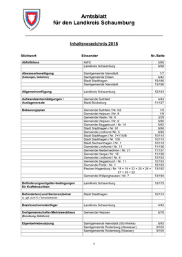 Inhaltsverzeichnis Amtsblatt 2018