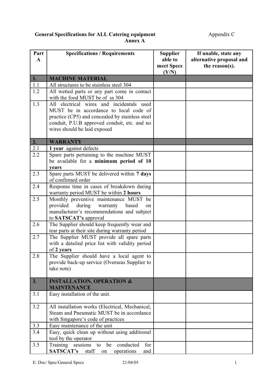 TITLE Eg SPECIFICATION for HEAD CHOPPING MACHINE