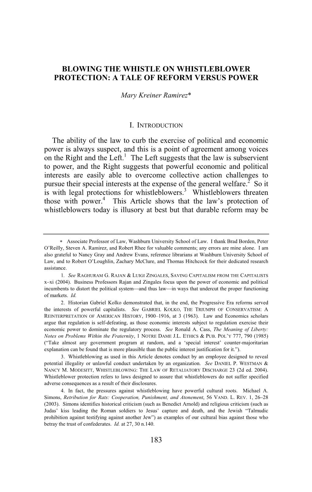 Blowing the Whistle on Whistleblower Protection: a Tale of Reform Versus Power