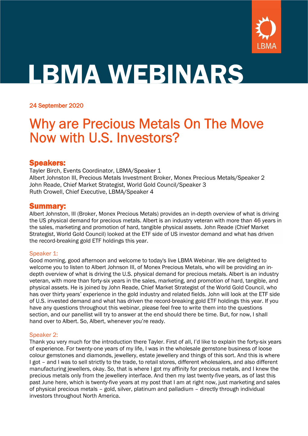 LBMA Webinars