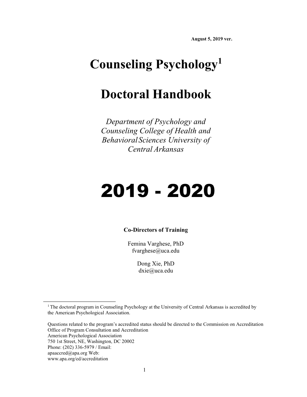 Counseling Psychology Doctoral Handbook