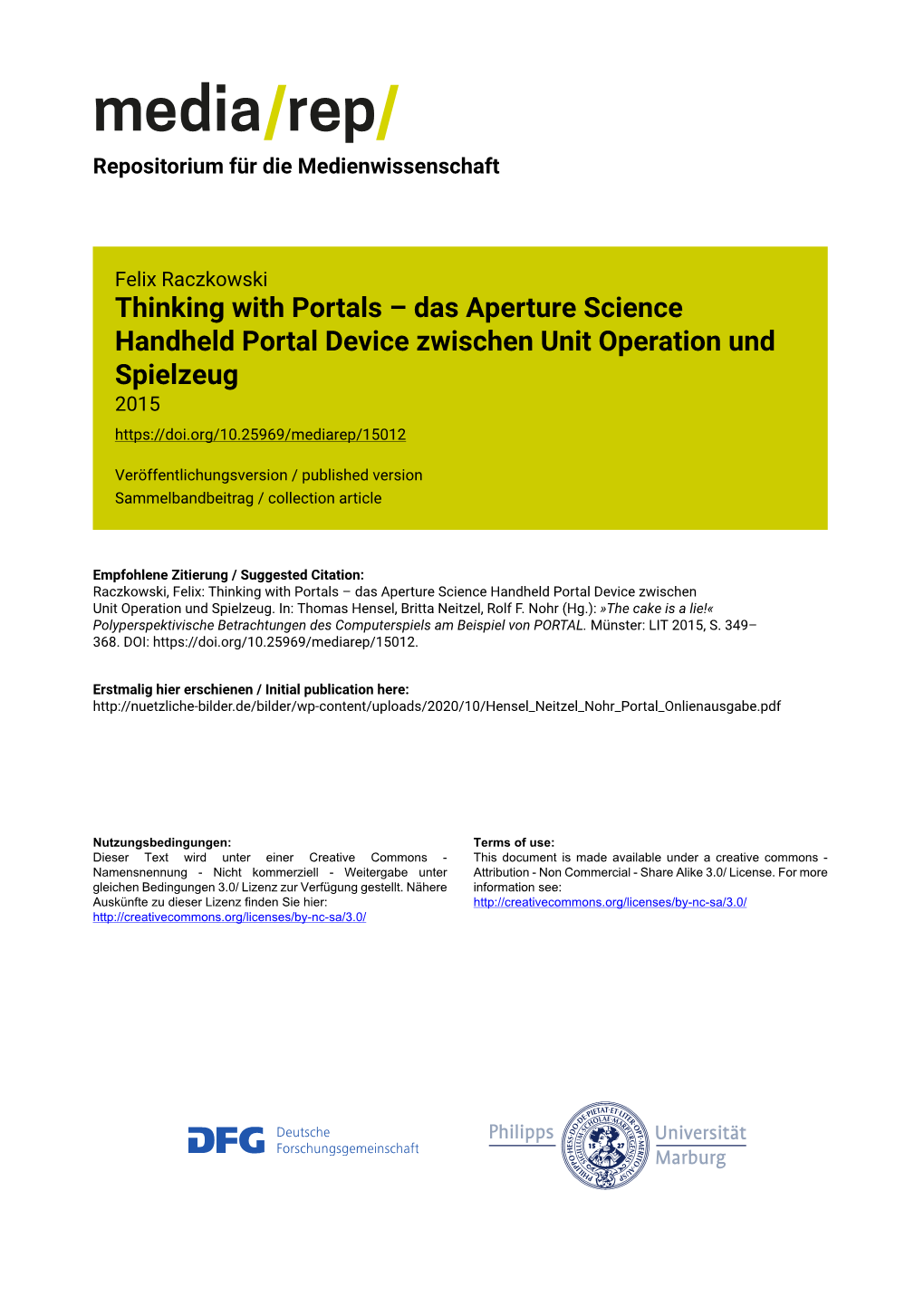 Thinking with Portals – Das Aperture Science Handheld Portal Device Zwischen Unit Operation Und Spielzeug 2015