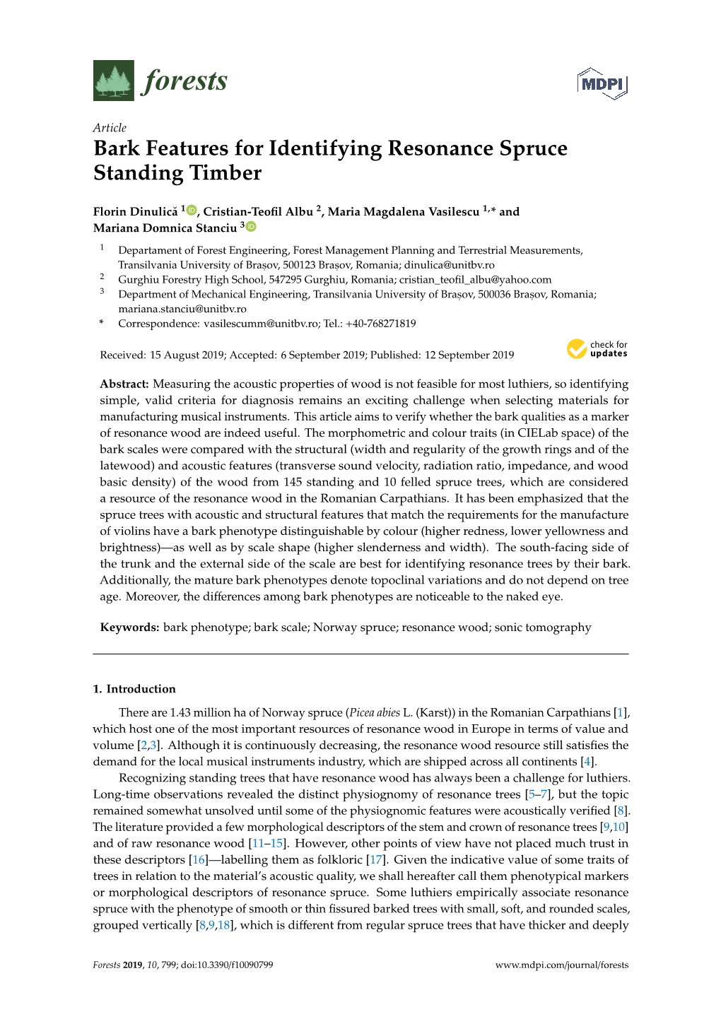 Bark Features for Identifying Resonance Spruce Standing Timber