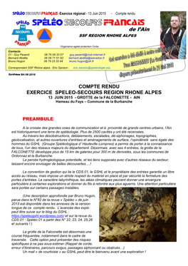 Exercice Régional Du 13 Juin 2015 À La Grotte De La Falconette