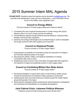 2015 Summer Intern MAL Agenda