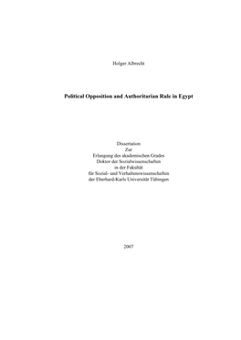 Political Opposition and Authoritarian Rule in Egypt