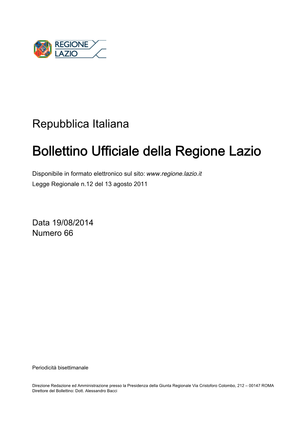 Bollettino Ufficiale Della Regione Lazio