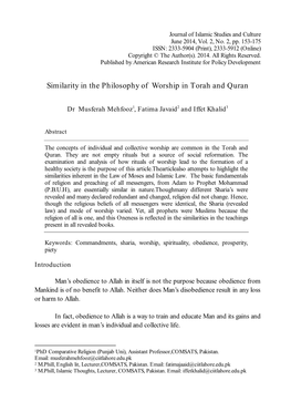 Similarity in the Philosophy of Worship in Torah and Quran