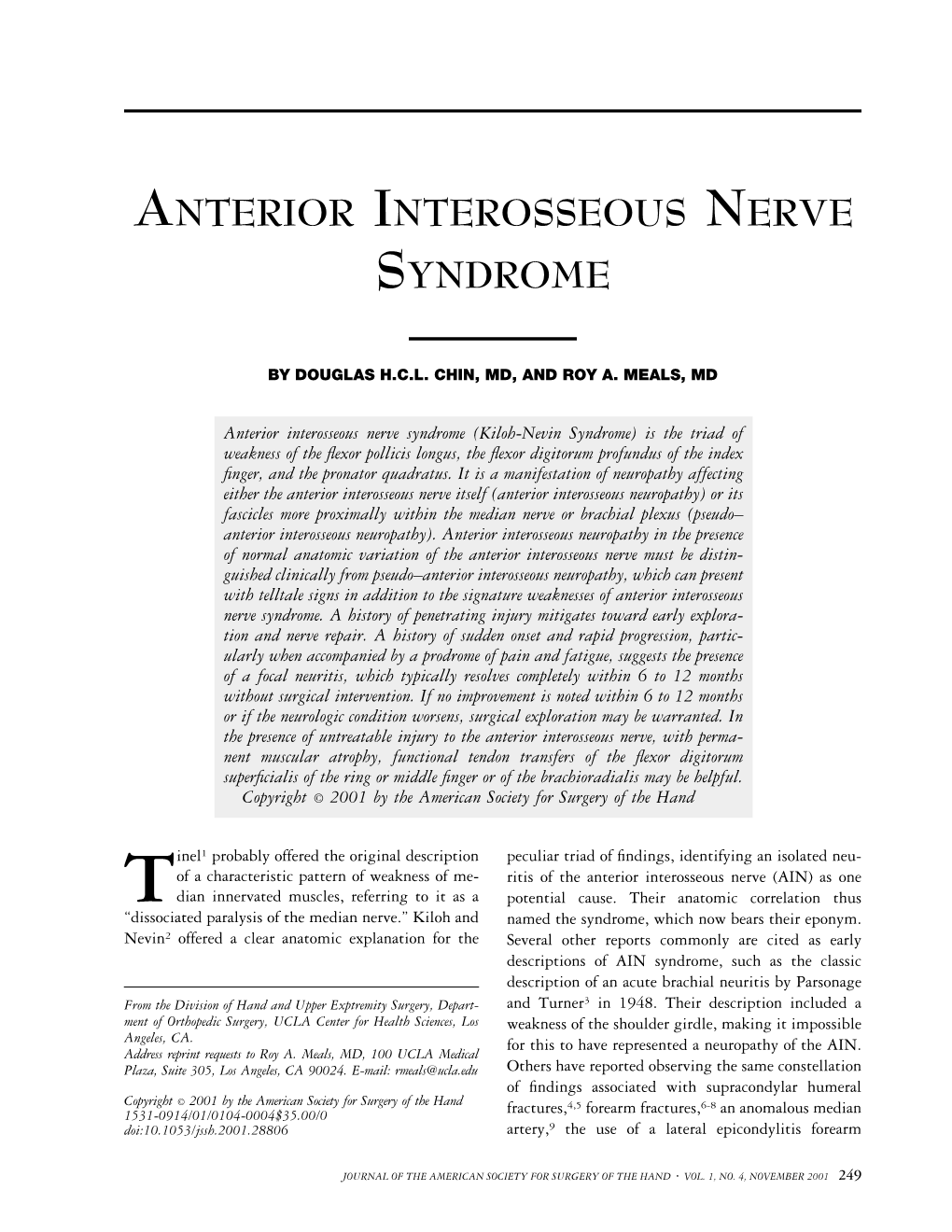 Anterior Interosseous Nerve Syndrome