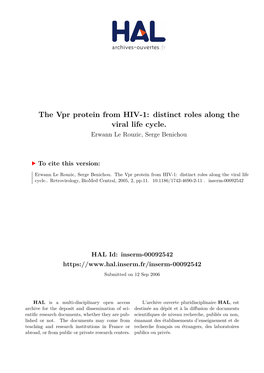 The Vpr Protein from HIV-1: Distinct Roles Along the Viral Life Cycle