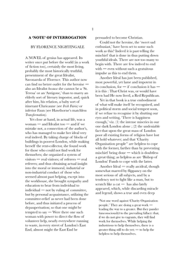 1 a 'NOTE' of INTERROGATION by FLORENCE NIGHTINGALE a NOVEL of Genius Has Appeared. Its Writer Once Put Before the World