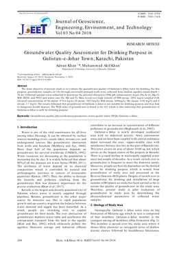 Journal of Geoscience, Engineering, Environment, and Technology Groundwater Quality Assessment for Drinking Purpose in Gulistan