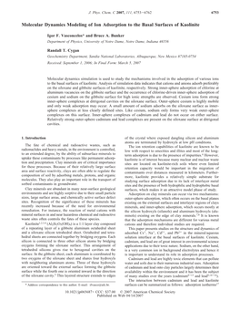 Molecular Dynamics Modeling of Ion Adsorption to the Basal Surfaces of Kaolinite