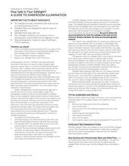 How Safe Is Your Safelight? a GUIDE to DARKROOM ILLUMINATION