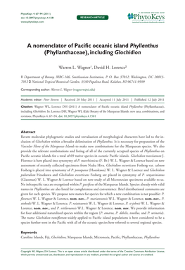 A Nomenclator of Pacific Oceanic Island Phyllanthus (Phyllanthaceae), Including Glochidion