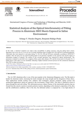 Statistical Analysis of the Optical Interferometry of Pitting Process in Aluminum 3003 Sheets Exposed to Saline Environment