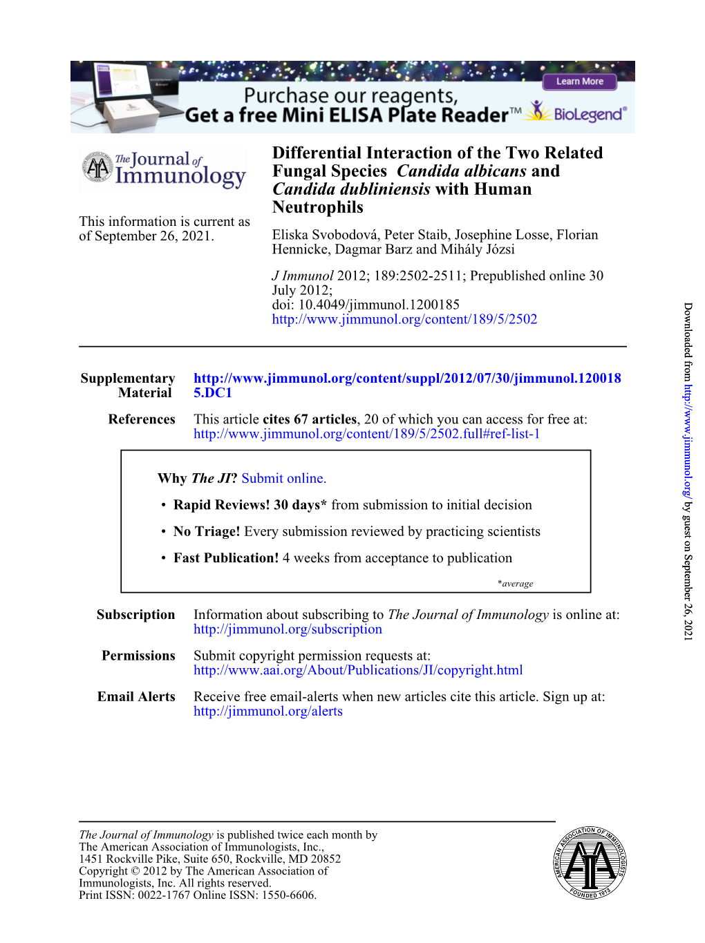 Neutrophils with Human Candida Dubliniensis and Candida Albicans