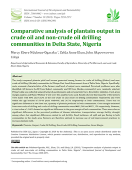 Comparative Analysis of Plantain Output in Crude Oil and Non-Crude Oil Drilling Communities in Delta State, Nigeria