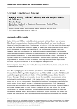 Bonnie Honig, Political Theory and the Displacement of Politics