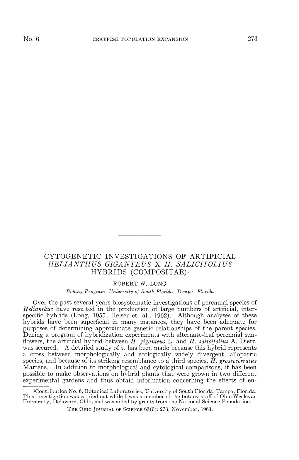 Cytogenetic Investigations of Artificial Helianthus Giganteus X H