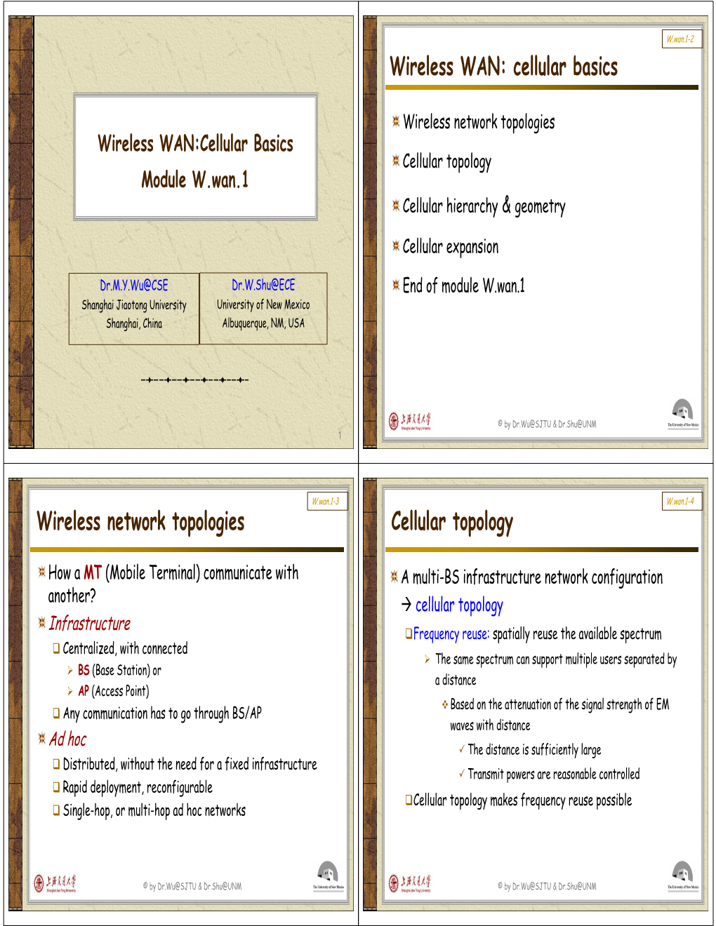 Wireless WAN: Cellular Basics Wireless Network Topologies Cellular Topology