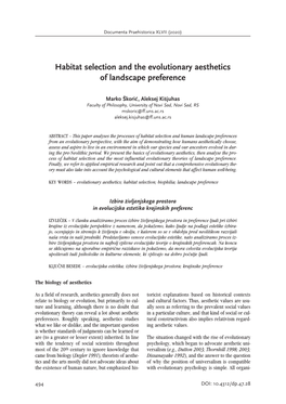 Habitat Selection and the Evolutionary Aesthetics of Landscape Preference