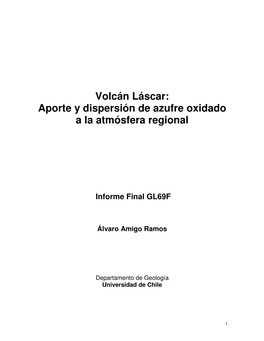 Volcán Láscar: Aporte Y Dispersión De Azufre Oxidado a La Atmósfera Regional