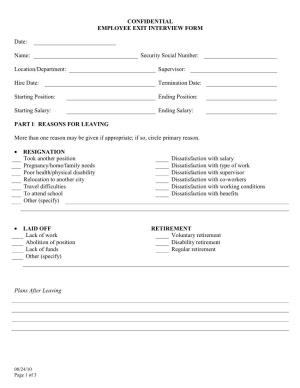CONFIDENTIAL EMPLOYEE EXIT INTERVIEW FORM Date: Name